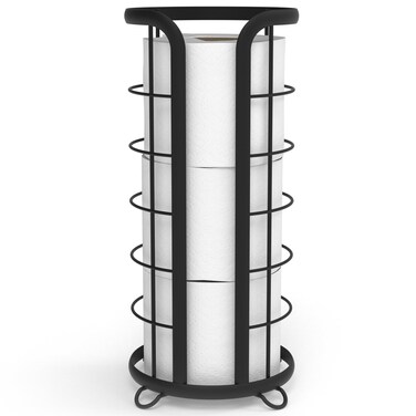 BROOKSTONE, Trending Black Toilet Paper Holder, Freestanding Bathroom Tissue Organizer, Minimalistic Storage Solution, Modern &amp; Stylish Design [Holds MEGA Rolls]