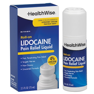 HealthWise 4% Lidocaine Roll-On   OTC Strength   Pain Relief Liquid   2.5 oz. 73 mL   Non-Greasy, Unscented Formula   Topical Anesthetic