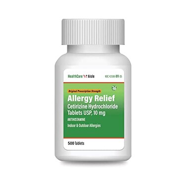 HealthCareAisle Allergy Relief - Cetirizine Hydrochloride Tablets USP, 10 mg - 500 Tablets - Original Prescription Strength Allergy Medication, 24-Hour Relief