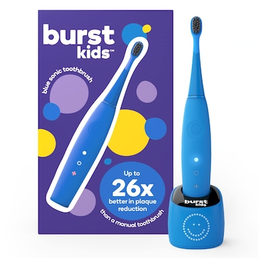 Burst Kids &amp; Toddlers Electric Toothbrush (Blue)   Soft Bristles   Two Minute Timer   Rechargeable Battery   Easy-Grip Silicone Handle   2 Modes for Healthy Smiles   Ages 3+