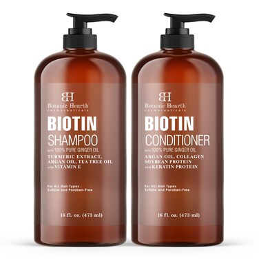 Botanic Hearth Biotin Shampoo and Conditioner Set - with Ginger Oil &amp; Keratin for Hair Loss and Thinning Hair for Men and Women - Sulfate Free, 16 fl oz each
