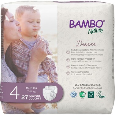 Bambo Nature Hypoallergenic Baby Diapers, Eco-Labelled Sustainable Diapers, Enhanced Leakage Protection, Totally Chlorine-free, Skin Friendly, and Super Absorbent - Size 4 (162 Count)