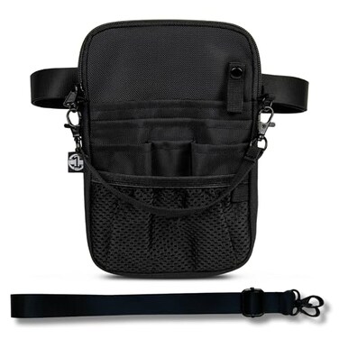 First Lifesaver 4-in-1 Nurse Fanny Pack with Medical Gear Pockets, Tape Holder, and Utility Storage for Stethoscopes, Bandage Scissors, and Emergency Supplies, Student and Nurse Use (Black)