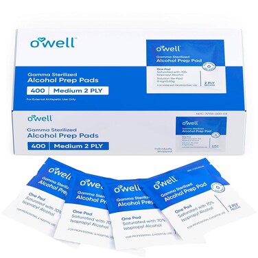 OWELL Alcohol Wipes, Individually Wrapped Alcohol Wipe, Medical &amp; Professional Sterile Alcohol Prep Pads, Medium 2-Ply Medical Alcohol Pad for Cleaning Skin, First Aid Kit Alcohol Swabs (400 Count)