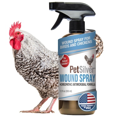 PetSilver Chicken Wound Spray for Chickens &amp; Birds - Patented Silver Solution - Silver Spray for Wounds, Pecking Sores, Bumblefoot, Cuts, Burns, &amp; Skin Irritations - Chicken Care - USA Made - 12 fl oz