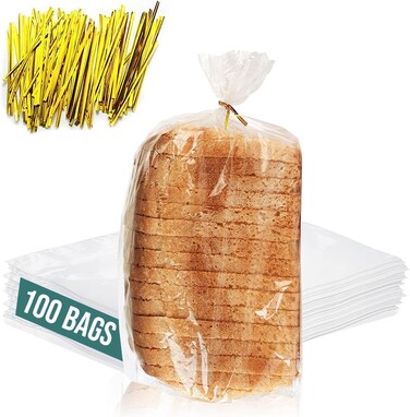 Reusable Plastic Bread Bags for Homemade - 100 Pack Clear Bag with Ties For An Airtight Moisture-free Preservation and Storage- Loaf Home Bakers Bakery Owners