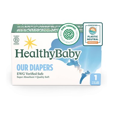 HealthyBaby Our Diapers   EWG Verified Safe &amp; Plant-Based Diapers   Absorbent for Leak Protection   Soft Organic Cotton Shell   Chlorine-Free Diaper for Sensitive Skin   Size 1 (70 Diapers)
