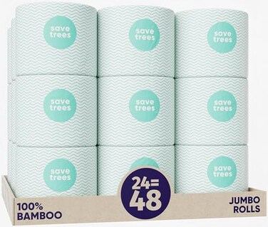 Save Trees Bamboo Toilet Paper -24 Rolls Of Septic Safe Organic Toilet Paper 3-ply, 300 Sheets Per Roll - PFAs Free, FSC Certified, Plastic &amp; Chemical Free - For Home, Boat &amp; RV Use