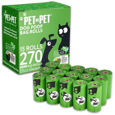 Pet N Pet 270 Counts Green Poop Bags for Dogs, 38% Plant Based &amp; 62% PE Extra Thick Dog Poop Bags Rolls, 9" x 13", Unscented Dog Waste Bag, Pet Supplies for Dogs