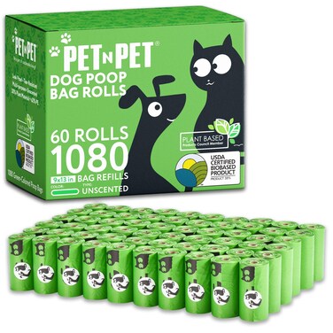 Pet N Pet 1080 Counts Green Poop Bags for Dogs, 38% Plant Based &amp; 62% PE Extra Thick Dog Poop Bags Rolls, 9" x 13", Unscented Pet Waste Bag