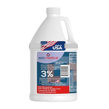 Epic Medical Supply 3% Hydrogen Peroxide - First Aid Antiseptic &amp; Multipurpose Cleaner - Topical Wash for Cuts, Scrapes and Minor Cuts - H2O2 Hydrogen Peroxide 3 Percent USP Solution (1 Gallon)