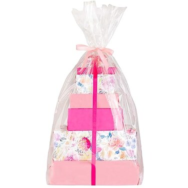 Purple Q Crafts Clear Jumbo Basket Bags, 40"x50", 5 Pack Extra Large Clear Cellophane Wrap for Baskets &amp; Gifts 1.5 Mil Thick