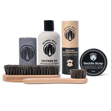 Rhino Wax - Leather Boot Care Kit - (6 Piece Maintenance Bundle) - Leather Boot Oil + Waterproofing Wax + Saddle Soap + Brushes + Microfiber Cloth - All-In-One Leather Kit for Boots - Made in the USA