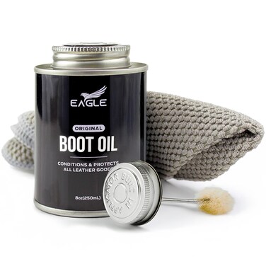 Eagle Leather Boot Oil for Work Boots, Cowboy Boots, &amp; Shoes - Includes Applicator &amp; Premium Towel - All-Natural Deep Leather Conditioner(8.45oz)