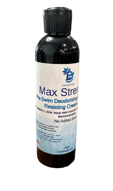 Diva Stuff Max Strength Pre Swim Deodorizing and Rash Resisting Cream/Gel With Vitamin C, Aqua Seal Coconut, Shea Nut Oil and Witch Hazel, No Added Scent, 4oz