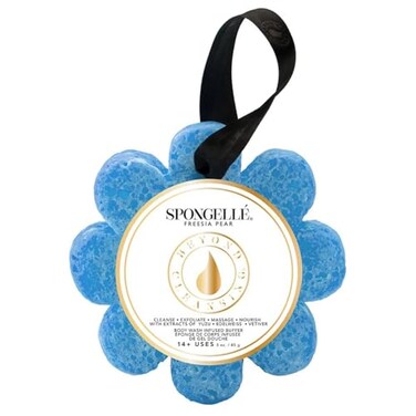 Spongelle Freesia Pear Wild Flower Buffer Body Scrubber   Bath &amp; Shower Loofah for Women   Exfoliator with Body Wash Infused Sponge   14+ uses