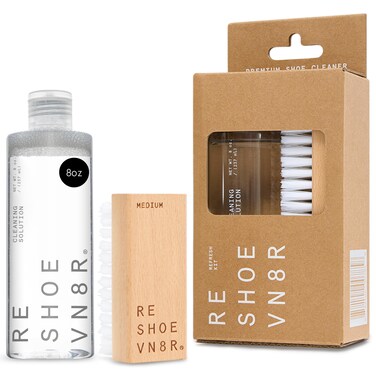 Reshoevn8r Shoe Cleaning Solution &amp; All Purpose Medium Bristle Brush Set, Refresh Shoe Cleaning Kit - 8oz Sneaker Cleaner &amp; Shoe Care with Premium Sneaker Brush for Canvas, Leather, &amp; Suede Shoes