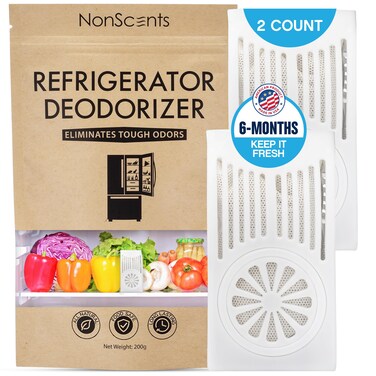 NonScents Refrigerator Deodorizer - Odor Eliminator for Fridge &amp; Freezer - Outshines Baking Soda &amp; Charcoal - Fragrance Free - Unscented &amp; Long-Lasting, Freshen Refrigerator (2-Count)