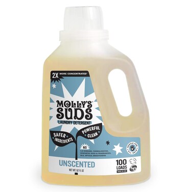Molly's Suds Liquid Laundry Detergent   Clean Laundry Detergent Soap for Sensitive Skin   2x Concentrated, High Efficiency (HE)   Unscented - 100 Loads