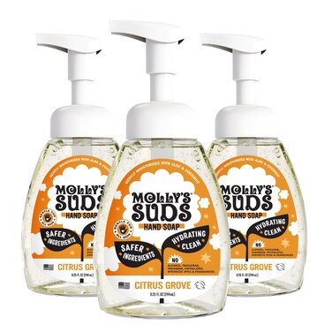 Molly's Suds Foaming Hand Soap - Made with Aloe and Coconut Oil   Moisturizing Hand Wash   Clean Ingredients, Infused with Essential Oils   Citrus Grove - 8.25 Oz (Pack of 3)