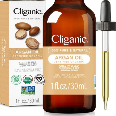 Cliganic Organic Argan Oil for Hair, Face &amp; Skin (1oz) - 100% Pure, Cold Pressed