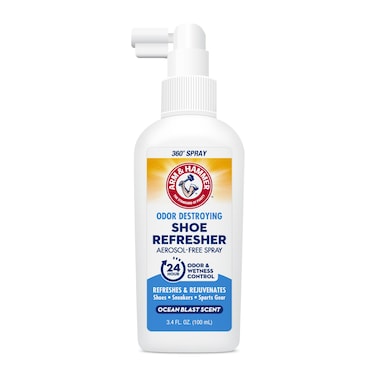 Arm &amp; Hammer Shoe Refresher Spray, Odor Eliminator for Shoes &amp; Sneaker, 24 Odor &amp; Wetness Control, Aerosol-Free Shoe Deodorizer Spray, Ocean Blast Scent, 3.4 oz