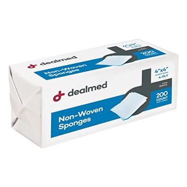 Dealmed 4" x 4" Non-Woven Gauze Sponges, 4-Ply All-Purpose Non-Sterile Gauze Pads, Absorbent Dental Gauze Wound Care for First Aid Kit/Medical Facilities, 200 Count (Pack of 1)