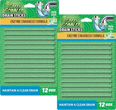 Green Gobbler Drain Cleaner &amp; Deodorizer FRESH SCENT Sticks for Toilet Tanks, Sinks, Bathtub Drains, Washing Machine Drains and Garbage Disposals - 24 Pieces