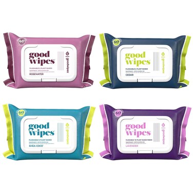 Goodwipes Flushable Butt Wipes Made with Vitamin E &amp; Aloe - Soft &amp; Gentle Wet Wipe Dispenser for Home Use, Septic &amp; Sewer Safe - Largest Adult Toilet Towelettes - Variety Pack, 240 Count (4 Packs)