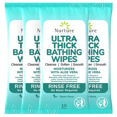 Nurture XL Ultra Thick Body Wipes for Adults w/Aloe   40 Extra Large Disposable Cloth Wet Cleansing No Rinse Bathing Washcloths, Waterless Shower   Bath Wipe for Women, Men &amp; Elderly