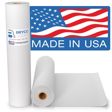 Bryco Goods White Butcher Paper Roll - 18" x 150' - Uncoated, Unwaxed, Food-Grade Kraft Paper for Smoking, Grilling, BBQ, Wrapping Meat, Packaging, and Sublimation - Made in the USA