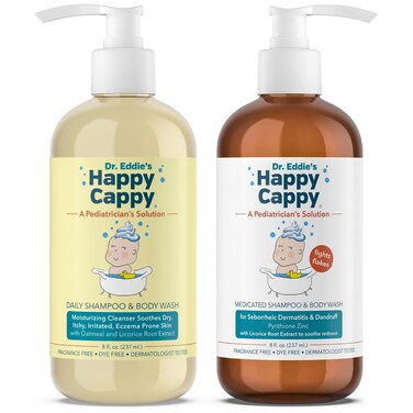 Happy Cappy Daily Medicated Shampoo and Body Wash Bundle - Baby Dandruff Shampoo for Cradle Cap and Seborrheic Dermatitis, Helps Redness, Dermatologist Tested, Fragrance-Free - 2 Pieces