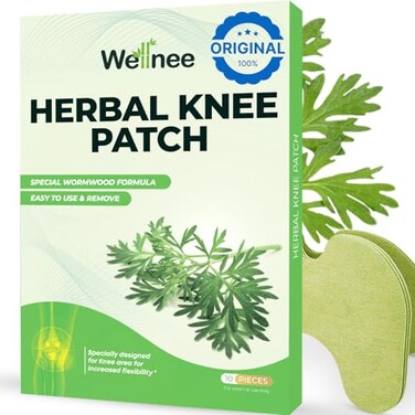 Wellnee Original Herbal Knee Patch - Wellknee Plaster for Knee Support &amp; Muscle Pain - Maximum Strength for a Temporary Relief - Adhesive Heat Patches Made with Natural Herbs for Wellness (10 Pads)