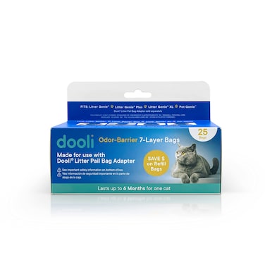 Cat Litter Pail Bag Refills, Fits Litter Genie, Fits Litter Genie Plus, Fits Litter Genie XL, Fits LItter Genie XXL, For Use with Dooli Cat Litter Pail Adapter, Roll of 25 Bags