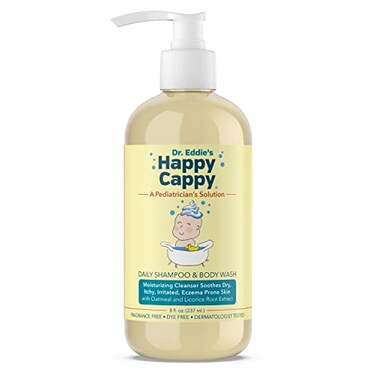 Happy Cappy Baby Shampoo and Body Wash - Eczema Body Wash for Kids, Toddler, Adults, Helps with Dryness, Reduces Itching, Irritation, and Redness, Dermatologist Tested, Fragrance Free - 8 Fl Oz