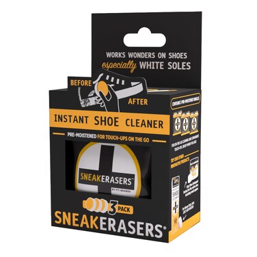 SneakERASERS Instant Sneaker Cleaner Sponge, Effective Shoe Cleaning Kit for White Sneakers, Tennis Shoes - Pre-Moistened, Portable Shoe Cleaner, Perfect for Smooth Soles and Midsoles, 3 Pack