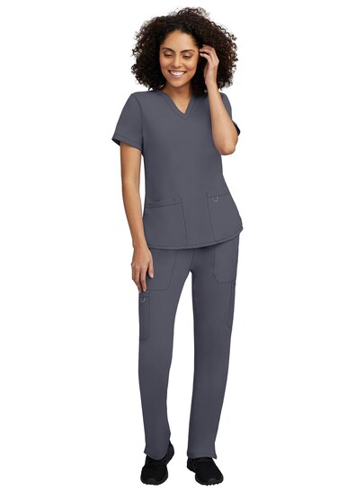 STAT MEDICAL WEAR Scrub Set for Women, Professional V-Neck Top with Comfortable Drawstring Pant with 5 Pockets - 100200, S, Pewter