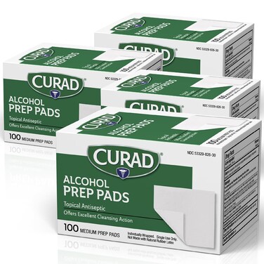 CURAD Alcohol Prep Pads (Pack of 4 Boxes)   400 Pieces of Medium Isopropyl Alcohol Wipes Individually Wrapped   First Aid Alcohol Swabs for Cuts &amp; Scrapes   Medical Alcohol Pads for General Cleansing