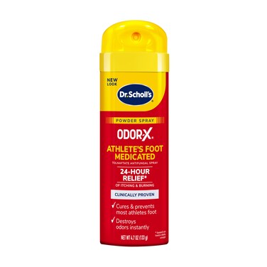 Dr. Scholl's ODOR-X ATHLETE'S FOOT MEDICATED POWDER SPRAY, 4.7 oz // 24-Hour Relief of Itching &amp; Burning, Clinically Proven, Cures &amp; Prevents Most Athlete's Foot, Destroys Odors Instantly
