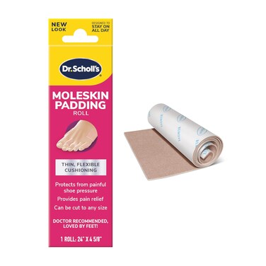 Dr. Scholl's Moleskin Padding ROLL, 1 roll // Thin, Flexible Cushioning &amp; Pain Relief - Cut to Any Size - Doctor Recommended - 24 Inches X 4 5/8 Inches