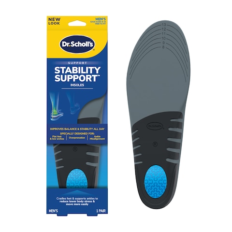 Dr. Scholl&#39;s Stability Support Insoles, Flat Feet &amp; Overpronation Low Arch Support, Improves Balance &amp; Stability, Motion Control, Trim Inserts to Fit Shoes, Men&#39;s Size 8-14