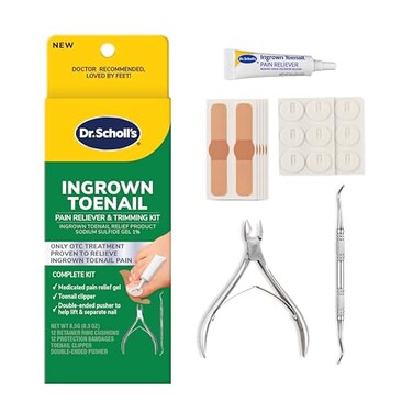 Dr. Scholl's INGROWN TOENAIL PAIN RELIEVER &amp; TRIMMING KIT, 0.3 oz // Only OTC Treatment Proven to Relieve Ingrown Toenail Pain - Includes Medicated Gel + Foam Rings + Bandages + Clipper &amp; Pusher Tools