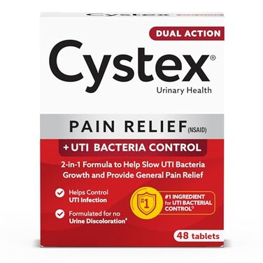 Cystex Dual Action UTI Pain Relief and Prevention, 2-in1 Formula to Help Slow UTI Bacteria Growth and Provide General Pain Relief for Women and Men, FSA HSA Eligible &amp; Approved, 48 Count