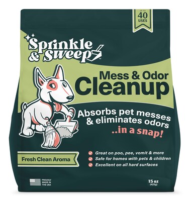 Sprinkle &amp; Sweep Pet Accident Cleanup for All Hard Surface - Non Toxic Quick Pet Mess Cleaner &amp; Odor Remover for Urine, Poop, Vomit, Diarrhea &amp; Potty Training 1 Pack (15oz)