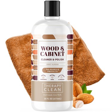 Therapy Wood Polish Bundle with Microfiber 16 oz. - Wood Furniture Polish, Best Wood Furniture Cleaner - Almond Scent - Wood Cleaner, Cabinet and Table Restorer, Natural Wood Conditioner