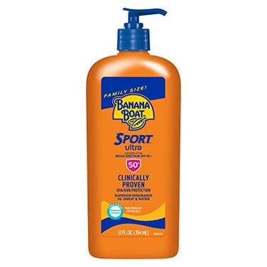 Banana Boat Sport Ultra SPF 50 Sunscreen Lotion, 12oz   Banana Boat Sunscreen SPF 50 Lotion, Oxybenzone Free Sunscreen, Sunblock Lotion Sunscreen, Family Size Sunscreen, 12oz(Pack of 1)