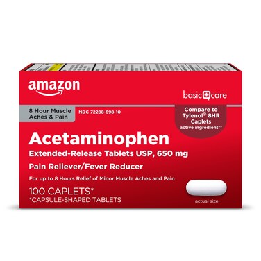 Amazon Basic Care Acetaminophen Extended-Release Tablets, 650 mg, 100 Count (Packaging may vary)