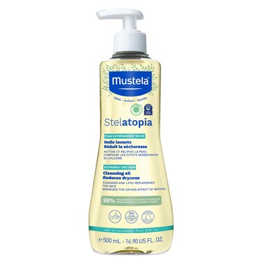 Mustela Stelatopia Eczema-Prone Skin Cleansing Oil - Baby Body Wash with Natural Avocado &amp; Sunflower Oil - Family Skin Care Essentials - EWG Verified - Fragrance-Free &amp; Tear Free - 16.9 fl. oz.