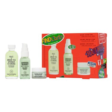 Youth To The People Daily Superfood Trio Set, 3-Pc Skincare Giftset for Clear + Balanced Skin ($76 Value), with Kale and Green Tea Face Wash, Skin Drip Facial Serum, and Air-Whip Moisturizer