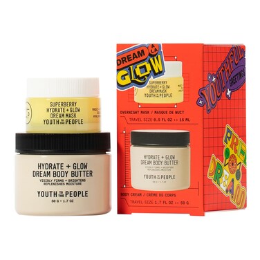 Youth To The People Dream A La Glow Set, 2-Pc Face + Body Hydration Giftset for Dry Skin ($40 Value), Mini Travel Moisturizers, with Superberry Dream Mask and Firming Body Butter
